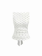 Polka Dot Boat-Neck Tie-Back Crop Top